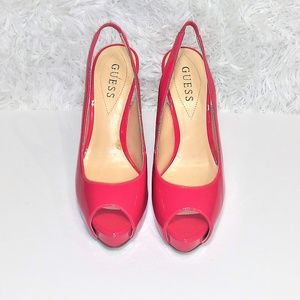 New Guess pink sling back peep toe platform heels